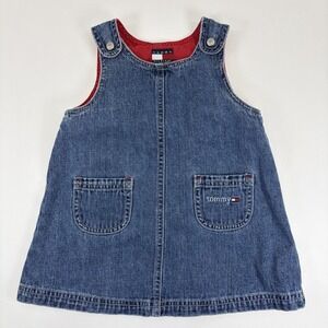 Vtg Y2K 90s Toddler Dress Hilfiger Girls Denim Jumper Size 6 - 12 Mo Snap Strap